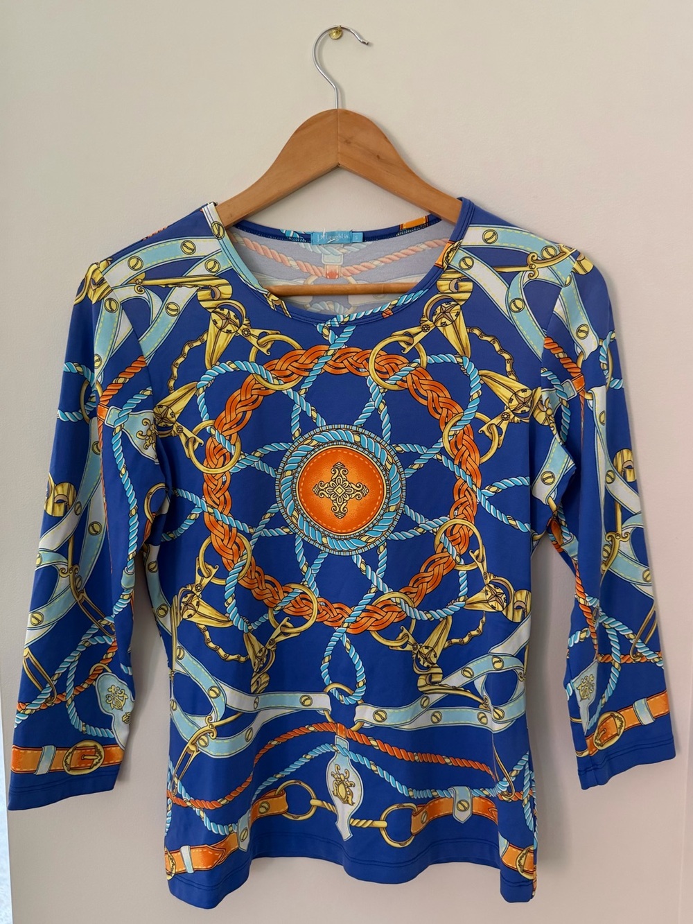 J.McLaughlin Blue Chain Print 3/4 Sleeve Top